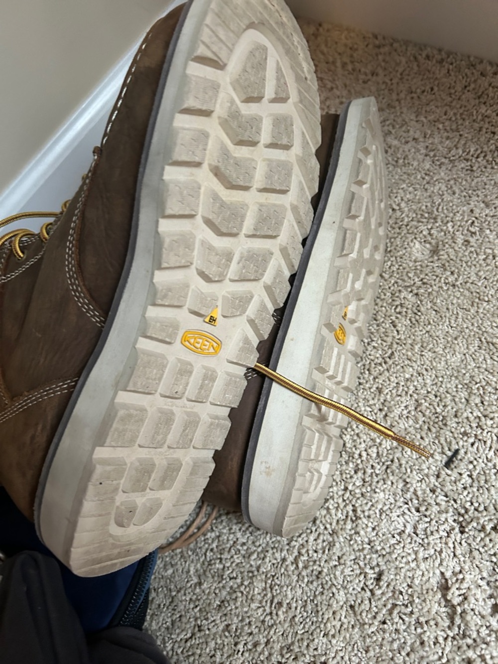KEEN Brown Leather Work Boots with Yellow Laces - Picture 3 of 3
